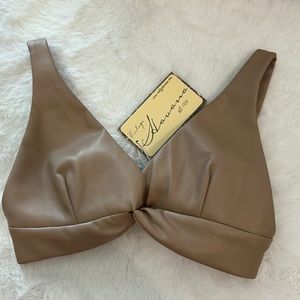 Vintage Havana toffee faux leather bra top